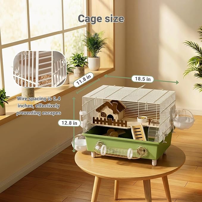 18.5 Inch Chewproof Metal Hamster Cage - All-in-One Habitat with Wheel, Hideout, Platforms for Dwarf Hamster, Mice, Rats, Guinea Pig