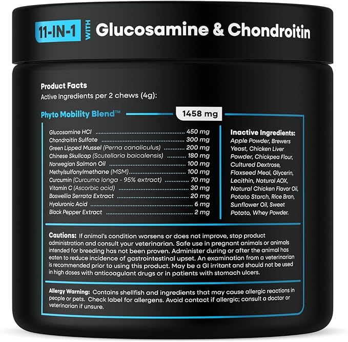 Dog Hip and Joint Supplement with Glucosamine, Chondroitin, MSM, Omega 3s, Green Lipped Mussel – Premium Dog Joint Chews w/Human-Grade & Natural Ingredients, 120 Count