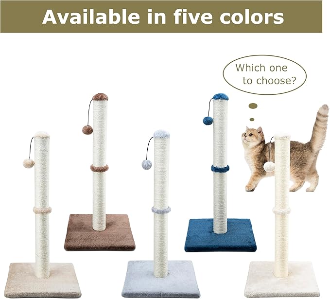 Dimaka 34" Height Tall Cat Scratching Post, Claw Scratcher with Sisal Rope and Covered with Soft Smooth Plush, Vertical Scratch [Full Strectch] Cats (Beige, 34 inches for Large Cats)
