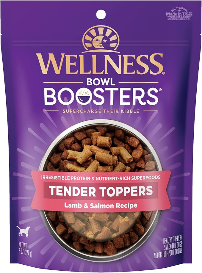 Wellness Bowl Boosters Tender Toppers, Dog Food Topper for Small, Medium, & Large Breeds, Grain Free, Natural, Lamb & Salmon, 8 Ounce Bag (Pack of 1)