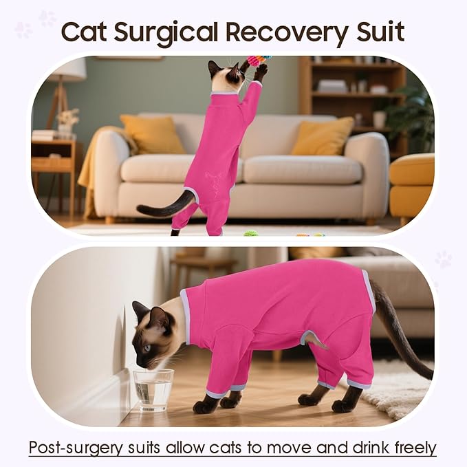 DENTRUN Cat Clothes for Hair Control with Hair Sticky Fabric - Soft Recovery Suit & Breathable Lint-Resistant Cat Sweater for Cats Only, Kitten Onesie Pajamas, XXL, Bright Pink