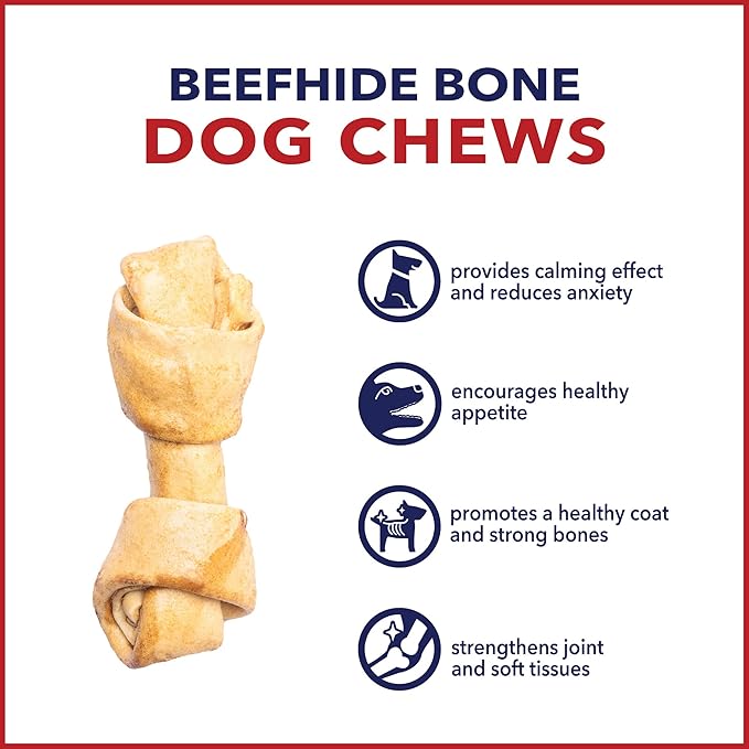 Pet Factory American Beefhide 4-5" Knotted Bones Dog Chew Treats - Chicken Flavor, 4 Count/1 Pack