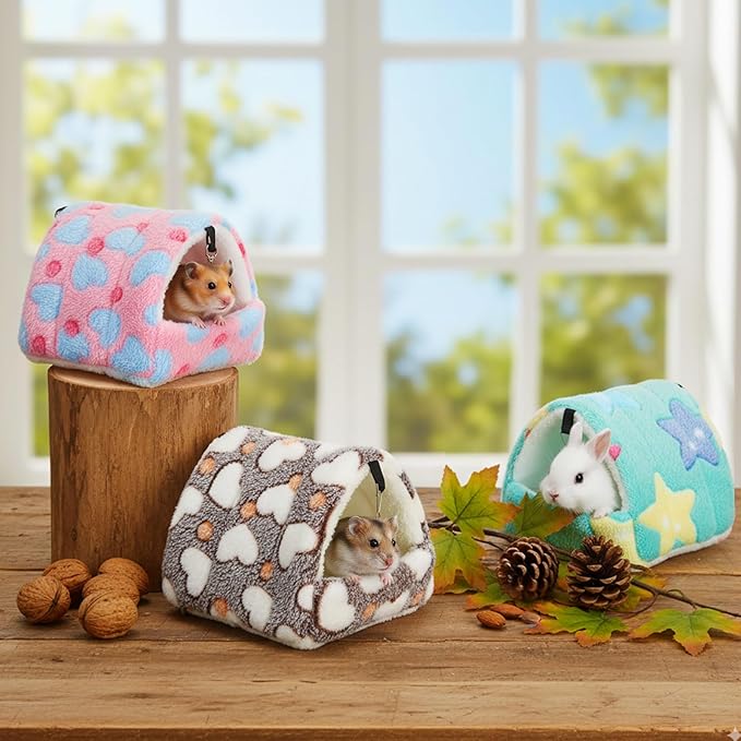 AceOrbit 6 Pcs Rat Hides Guinea Pig Bed Tunnel 7.9 Inch Washable Bird Bed Animal Cage Accessories Rat Bedding for Chinchilla Rabbit Hedgehogs Ferrets Hamster(Bright Color,Cute Patterns)