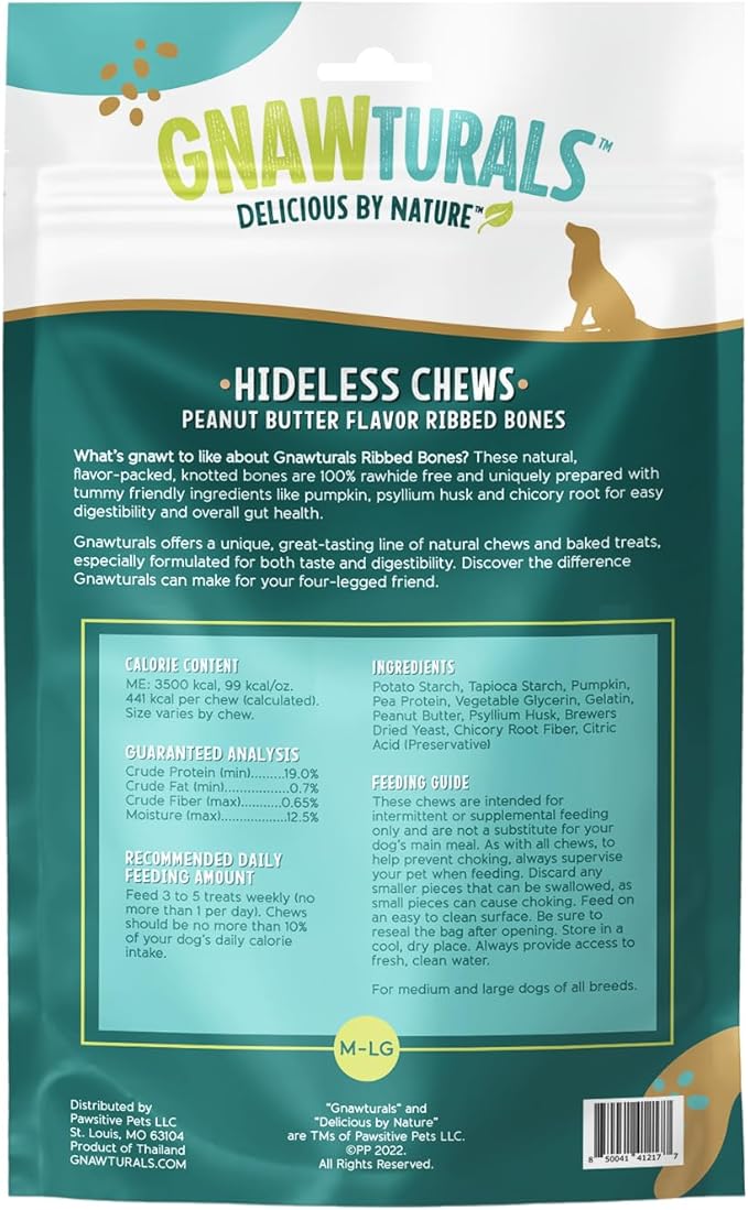 Rawhide Free Dog Chews | Ribbed Bones | for Large - Extra Large Dogs | Pumpkin, Psyllium Husk and Chicory Root for Easy Digestion and Overall Gut Health (2 Bones, Peanut Butter)