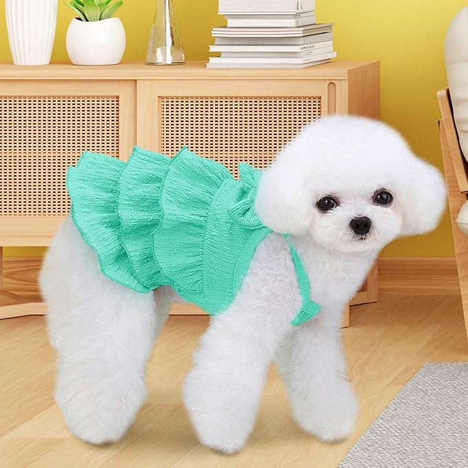 2 Pieces Dog Dress for Small Dogs Girl,Puppy Sleeveless Clothes Pet Pullover Vest Skirt,Cute Bow Tiered Cake Dress Pet Dog Shirt Breathable Outfits for Small Dogs Puppy Cats Girl Apparel