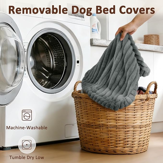 Dog Bed Medium Size Dog, Flat Pet Beds with Removable Washable Cover, Pet Mat Cute Crate Bed Thick Shredded Chopped Crate Foam & Anti Slip Bottom for Indoor, 29"x21"x3" Grey