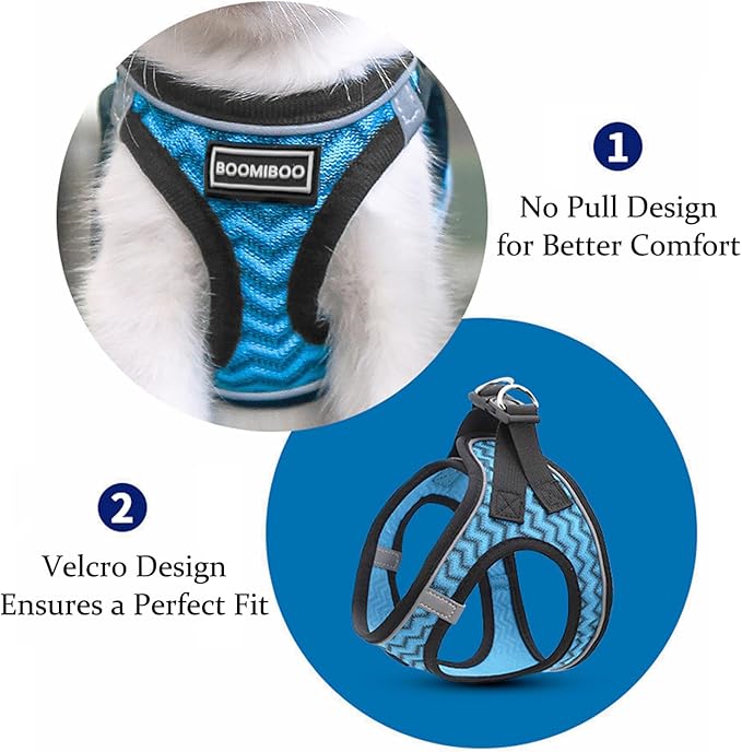 BOOMIBOO Dog Harness with Leash Set, No Pull Adjustable Reflective Step-in Puppy Pet Vest Harnesses for Small Medium Large Dogs and Cats,White Stripe S