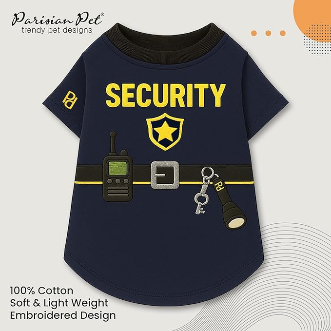Parisian Pet Dog Security Woofficer Shirt - Embroidered Pet Vest - 100% Cotton & Polyester Doggy Shirt - Lightweight Pet Clothes - Sleeved Puppy Costume - Funny Shirts for Large Dogs - L