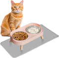 Elevated Cat Bowl with Food Mat, Raised Cat Food and Water Bowl Set for Indoor Cats, Splash Proof with 2 Stainless Steel Pet Food Bowls for Cats and Puppies,Whisker Fatigue and Dishwasher Safe (Pink)