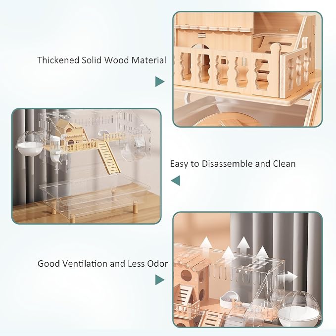 10-in-1 Acrylic Hamster Cage - Double Layer Fully Transparent Hamster Cages with All Accessories, Open Top Hamster House for Pet Mice, Dwarf Hamsters and Gerbils,18.50"x11.81"x14.56"