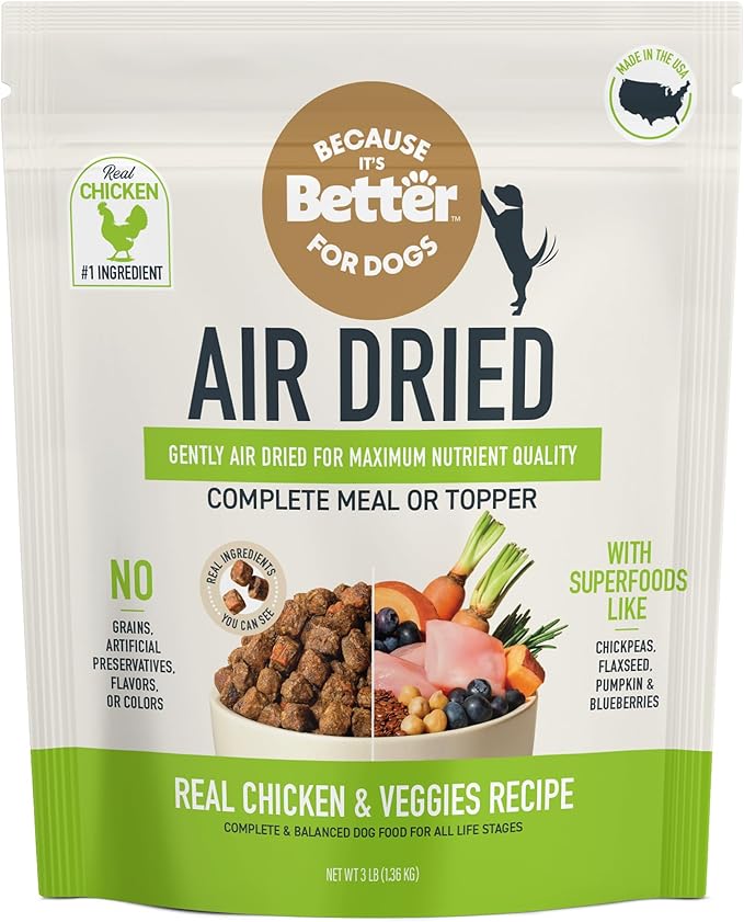 Because It’s Better Slow Baked & Air Dried Dog Food - Real Chicken & Veggies - Complete & Balanced Dry Dog Food - Grain Free, High Protein, Natural Nutrition for All Life Stages, 3 lb Bag