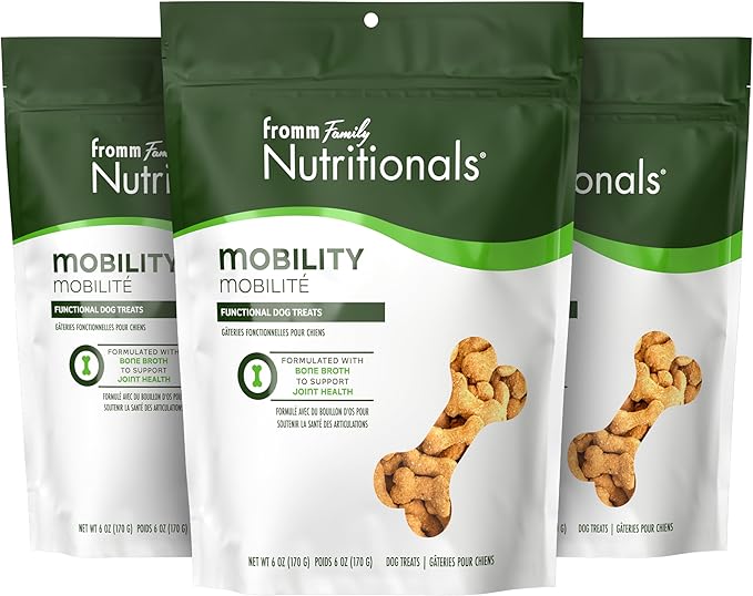 Fromm Family Nutritionals Mobility Dog Treats - Perfect for Joint Integrity, Comfort, & Flexibility - Contains Glucosamine, Chondroitin, Eggshell Meal, & Green Lipped Mussels - Pack of (3) 6 oz Bags