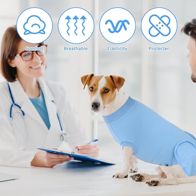 2 Packs Breathable Cotton Dog Recovery Suit for After Neuter Spay Abdominal Wounds Protector, Professional Anti-Licking Onesies for Male Female Pets Surgery Bandages, S Black Blue Pure