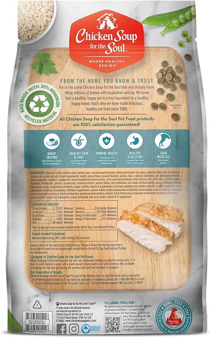 Chicken Soup for the Soul All Natural Premium Adult Dry Dog Food, Real Meat First Ingredient, No by-Products, Supports Gut & Immune Health, Chicken, Turkey & Brown Rice, 4.5lb (Pack of 2)