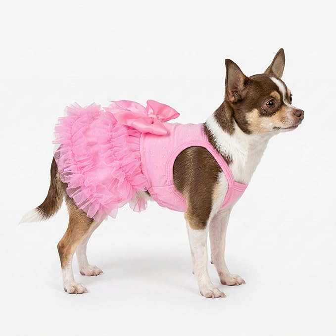 Fitwarm Sparkly Dog Tiered Dress, Fancy Dog Clothes for Small Dogs Girl, Bohemian Doggie Birthday Outfit, Pet Apparel, Pink, XXS