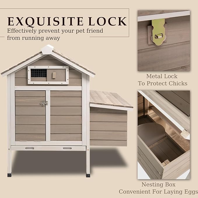 Ketive Chicken Coop Chicken House Outdoor with Removable Trays, Wooden Rabbit Hutch Poultry Cage with Nesting Box, Indoor Hen House Chicken Cage with Ramp for Garden Backyard (32"L x 23.6"W x 36.6"H)