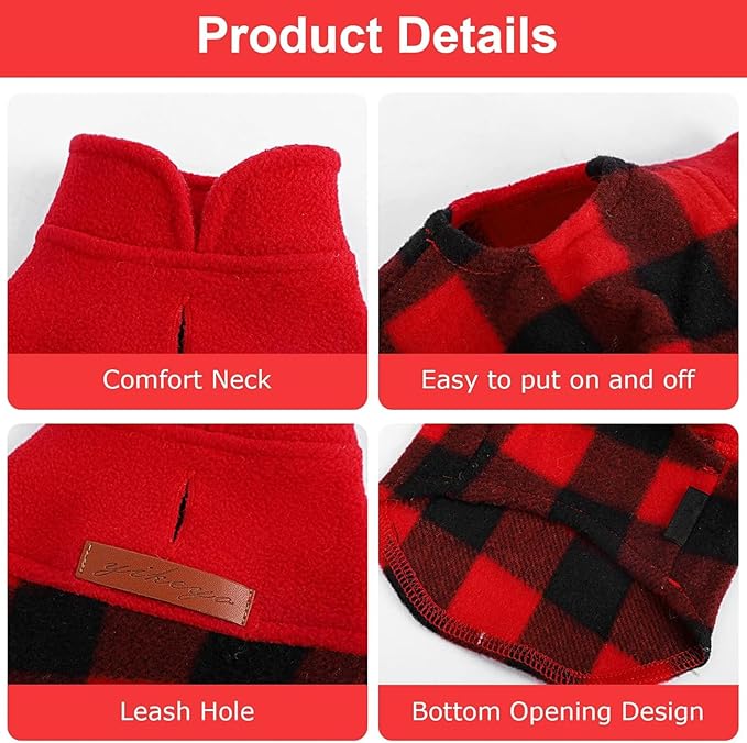 DaFuEn Dog Sweater, Dog Fleece Vest Winter Coat for Boy Girl, Pet Clothes Pullover, Soft Stretchy Puppy Sweater, Yorkie Teacup Chihuahua Jacket (Red Plaid, XXS)
