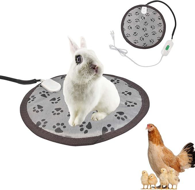 Rabbit Guinea Pig Heating Pad for Small Animal,Squirrel Hedgehog Chinchilla Bed Mat,Fire Retardant Chicks Chicken Heated Bed with Chew Resistant Steel Cord (Black, Dia 12inch)