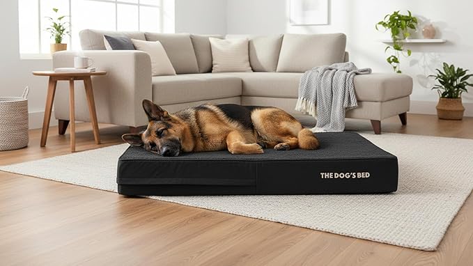 The Dog’s Bed Orthopedic Memory Foam Dog Bed for XL Dogs, Waterproof Washable Cover, Anti-Slip Base, Calming Surface – CertiPUR-Certified Foam, Black Plush, 6 Inch Thick