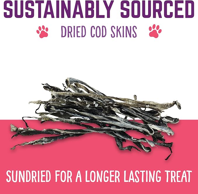 Cod Skins Dog Training Treats – All Natural & Healthy Fish Skin Snacks for Dogs Boost Their Coat and Oral Health with Delicious Savory Sticks