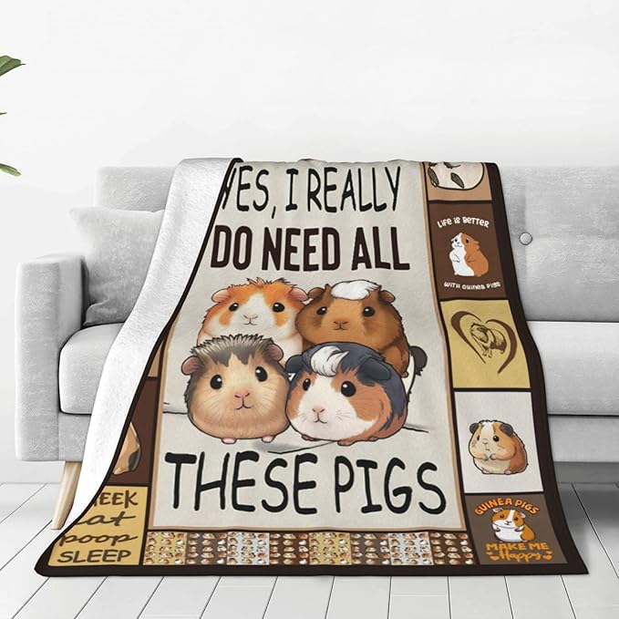 Cute Guinea Pig Decor Throw Blanket - Cozy Fleece Flannel Soft Warm Plush Lightweight Bedding for Couch Sofa Bed 60"X80"