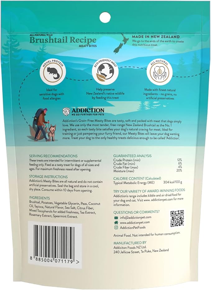 Addiction Meaty Bites - Hypoallergenic Dog Treats - Made in New Zealand - High Meat Content - Gluten and Grain-Free - Soft and Allergy Friendly Dog Treats (Brushtail, 4 ounces)