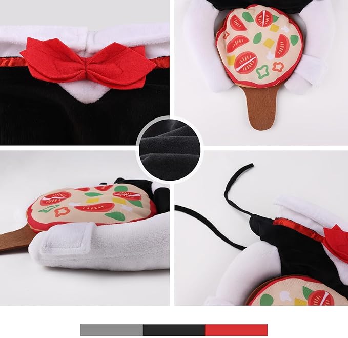NACOCO Dog Halloween Waiter Costume - Pet Pizza Outfit Cute Funny Cosplay Clothes Apparel with Pizza Party Holiday for Small Medium and Large Dogs Cats(Black, XS)