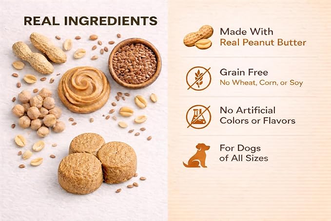 Grain Free Peanut Butter Dog Treats - Crunchy Dog Biscuits, Low Calorie Training Treats for Dogs - Clover-Shaped Dog Cookies for All Breeds & Puppies, No Wheat Corn Soy - 20oz