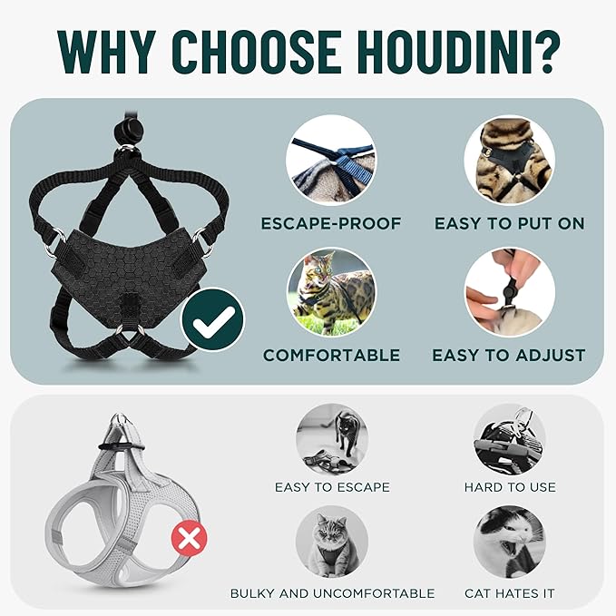 Houdini™ Escape Proof Cat Harness and Leash Set by OutdoorBengal – Tactical Vest for Walking – Comfy, Adjustable and Lightweight - Houdini Cat Harness Escape Proof for Cats + Cat Leash (Pink, M)