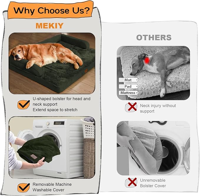 Dog Bed Large Sized Dogs - Orthopedic Waterproof Bed for Dogs, Large Dog Beds with Washable Removable Cover & Non-Slip Bottom - Outpost Olive