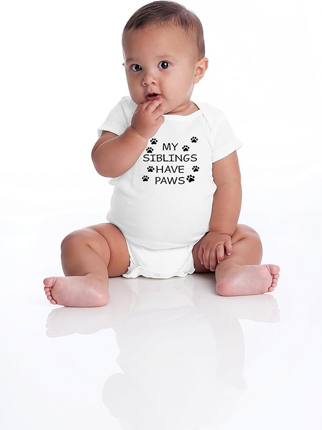 My Sibling have Paws - Funny Baby Essentials Bodysuit - Cute Newborn Outfit Boy Girls Clothes