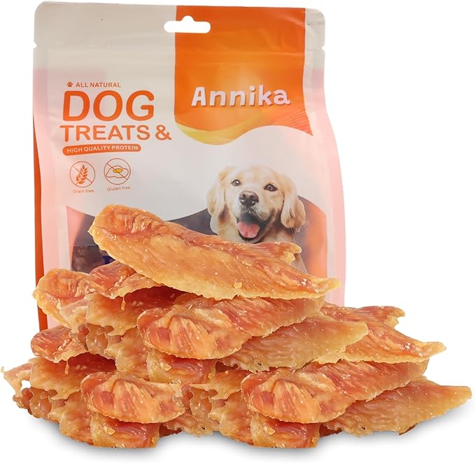Annika Chicken Jerky Dog Treats – Natural, Low-Fat Strips & Chews, Dog Training Snacks with Chicken Breast, Grain-Free, 11.6 oz Healthy Treats for All Breeds