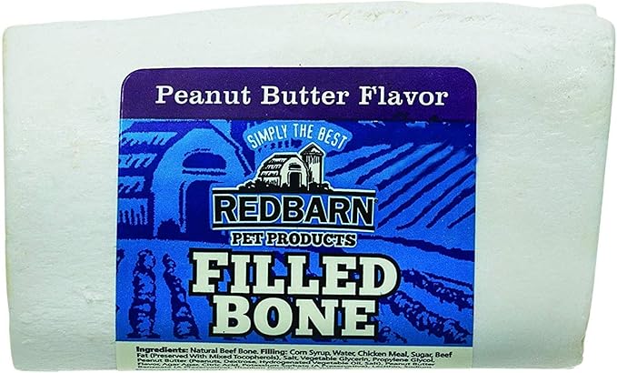Redbarn Filled Dog Bones, Natural Long-Lasting Dental Treats; Suitable for Aggressive Chewers, Small (3") - 5 Bones (Peanut Butter)