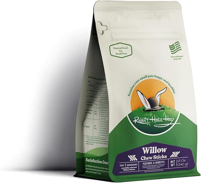 Rabbit Hole Hay - All Natural Willow Chew Sticks for Small Pets - 12 oz - Dental Health & Enrichment