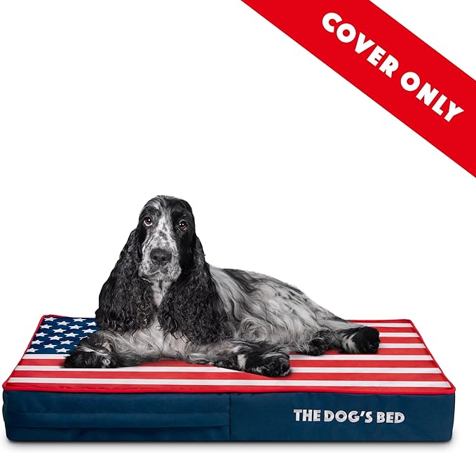 The Dog’s Bed Replacement Outer Cover, Oxford Fabric, Blue with Red Trim US Center Flag, Medium, 4-Inch
