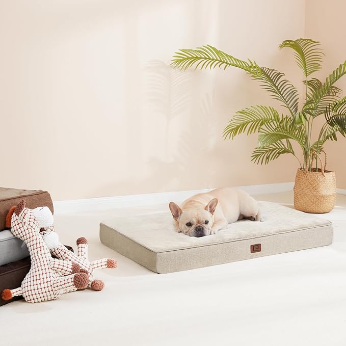 EHEYCIGA Orthopedic Dog Bed Waterproof 30"x20", Memory Foam Pet Bed for Medium Dogs, Washable Pet Mat with Removable Cover, Beige