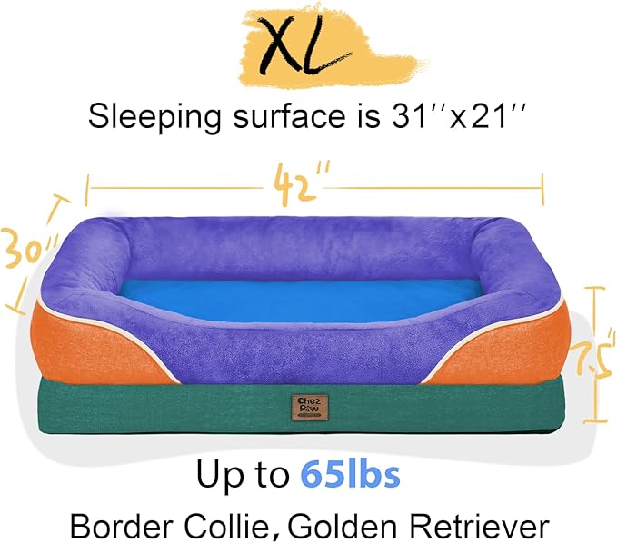 Chez Paw Extra Large Dog Bed Orthopedic - XL Orthopedic Dog Beds Waterproof Pet Couch Memory Foam Sofa Bolster with Removable Cover - 42 x 30
