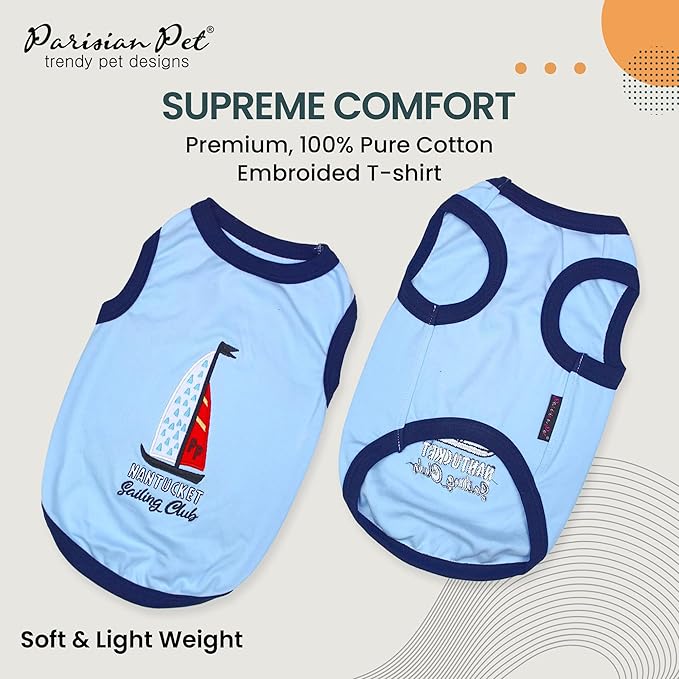 Parisian Pet Dog Shirt – 100% Cotton Shirts for Small Dogs – Nautical Sleeveless Puppy Vest – Lightweight and Breathable Pet Apparel – Pullover Summer Dog Clothes - Stretchy Funny T Shirts for Dogs