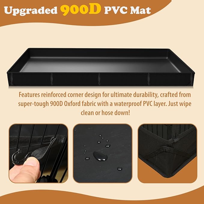 22 Panels Small Animal Playpen, Rabbit Cage with Doors & Waterproof Mat, Metal Wire Yard Fence, The Guinea Pig Cages for Hamsters, Chicken, Hedgehogs, Indoor Outdoor C&C Cage (22PCS-Black-with mat)