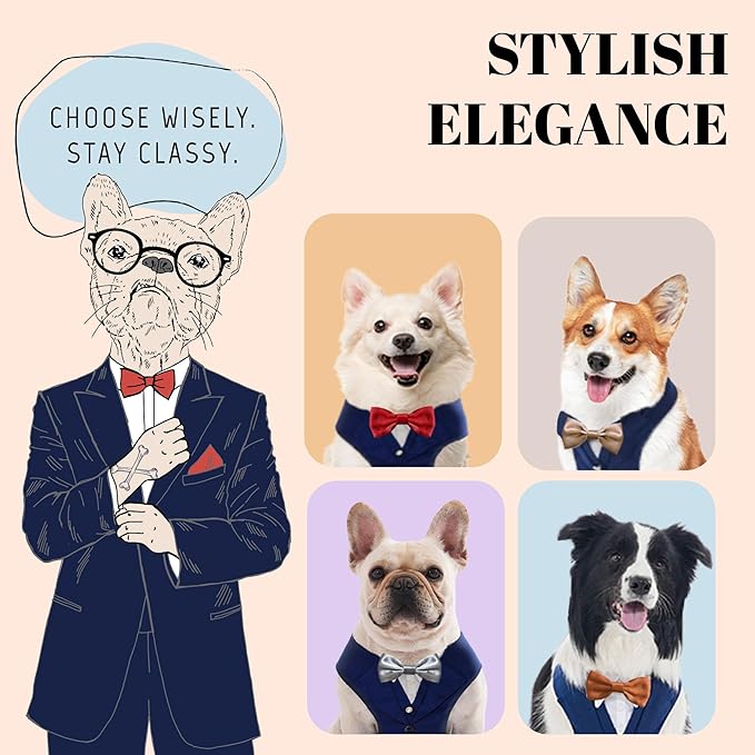 AVERYDAY Dog Tuxedo for Wedding Outfit, Dog Suit and Tie Costumes for Birthday, Halloween, Cosplay, Christmas Party, Pet Formal Wear with Bowtie, Tux for Small Dogs, Chihuahua, Bichon, Maltese, Cats
