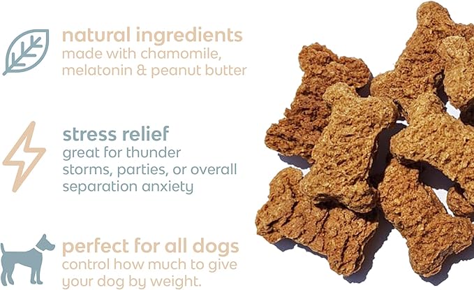 CHILL Bites Calming Dog Treats for Relaxation, Made with Peanut Butter, Chamomile, & Melatonin for Dogs, Natural Dog Treats 4 oz