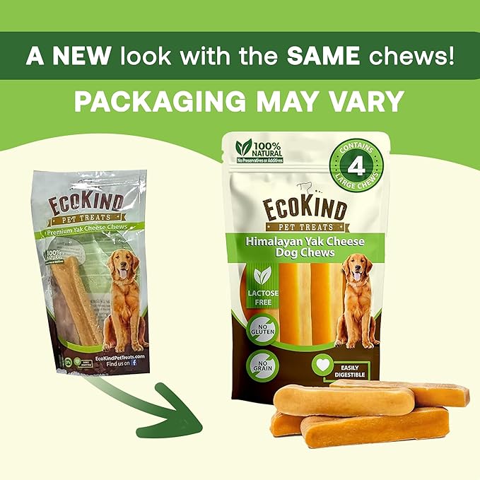 EcoKind Premium Gold Yak Cheese Himalayan Dog Chews, Healthy Dog Treats for All Dog Breeds & Sizes, All Natural, Long Lasting Dog Chew for Aggressive Chewers, High Protein Treat, Medium - 3 Chews