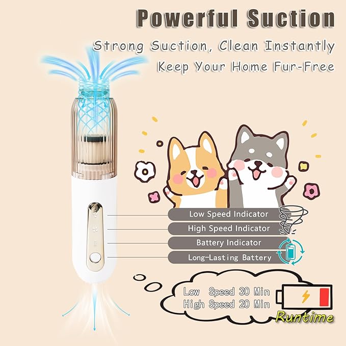 Vacuum Grooming Brush for Dog,4-In-1 Slicker Brush Kit for Shedding, Undercoat Deshedding Tool,Loose Hair Remover for Dog & Cat, Portable Pet Grooming Vacuum (white)