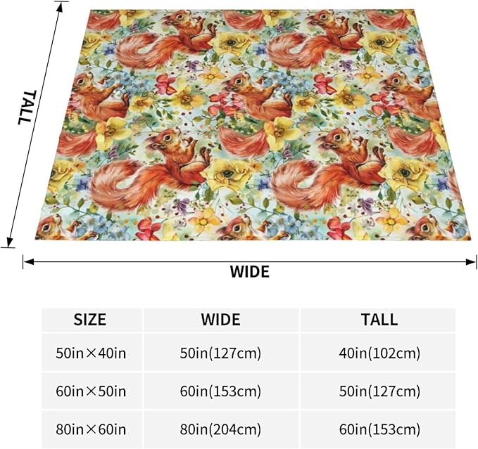 Squirrel Blanket Gifts for Women Men Adults Squirrel Lovers, Animal Plush Fleece Throw Blankets, Cozy Soft Warm Bedding Decor for Sofa Living Room Travel 60"x80"