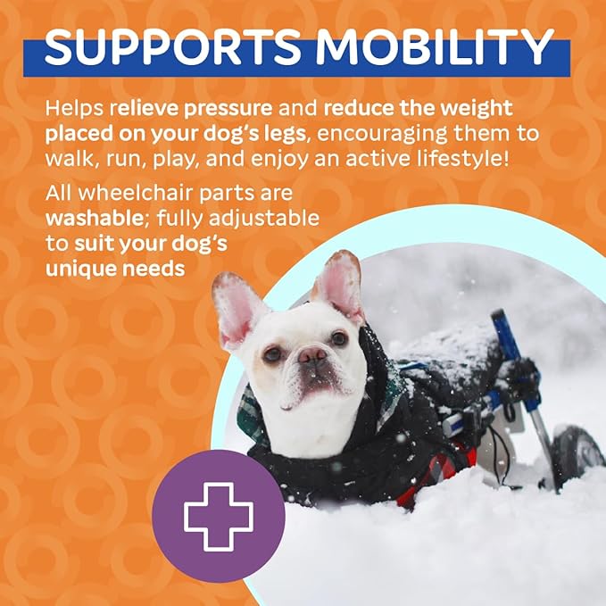 Walkin' Wheels Small Dog Wheelchair, Lightweight Dog Wheelchair for Back Legs, 15-25 lbs, for 6-8 inches Leg Height - Blue