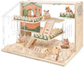 Wooden Hamster Cage Large, 16-Inch 3-Layer Acrylic Hamster Cage, Small Animal Cages with Platform and Playpen for Direct Observation, Pet Supplies