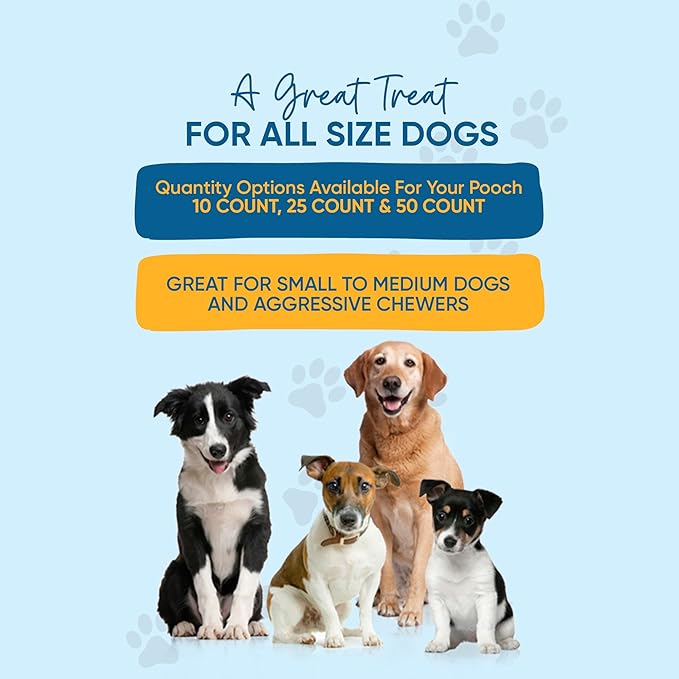 123 Treats | Hooves for Dogs (25 Count) | 100% Natural Long-Lasting Beef Dog Treats Made from Beef Hoof | from Free Range, Grass Fed Cattle with NO Additives, Coloring or Chemicals.