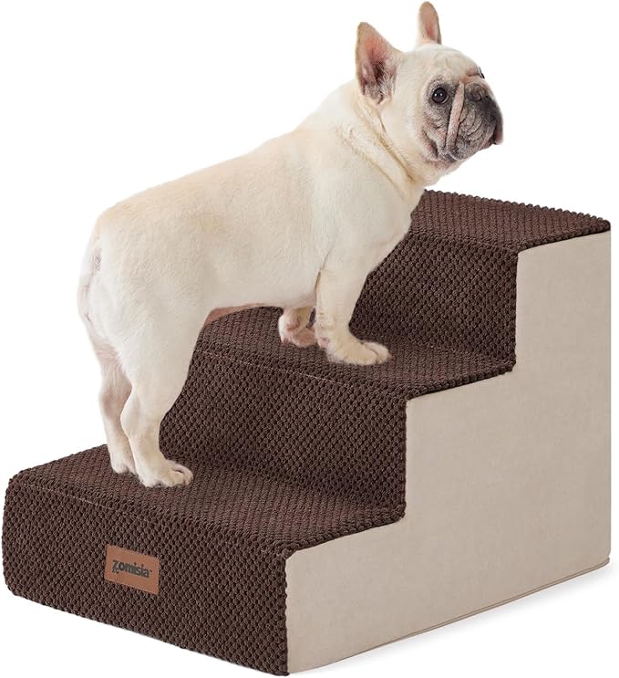 ZOMISIA Dog Steps for Couch - Pet Stairs for Small Dogs and Cats, Dog Steps with Non-Slip Bottom Grey 3 Steps, Brown