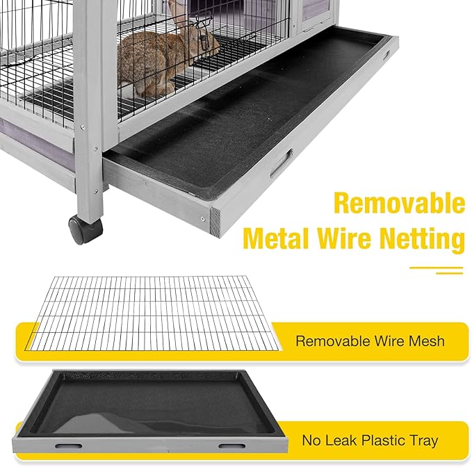 AIVITUVIN Rabbit Hutch Indoor with Wire Rabbit Cage Leakproof Pull Out Tray Outdoor Bunny Cage with Run Guinea Pig Cage