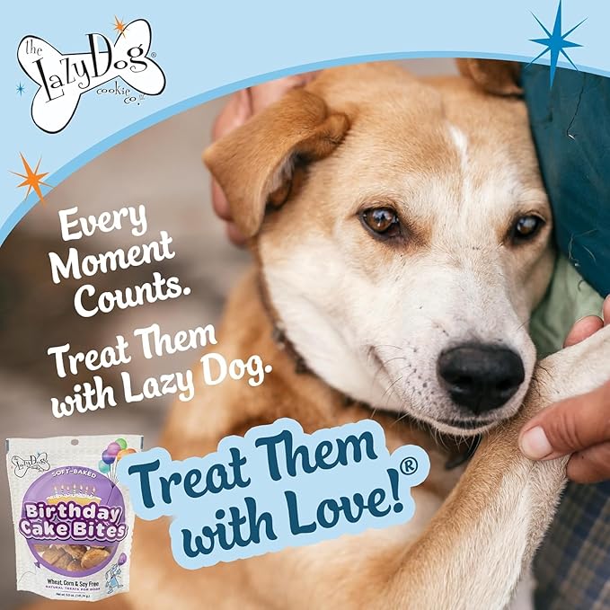 The Lazy Dog Cookie Co. Mutt Mallows Birthday Cake Soft Baked Dog Treats, Vanilla with Confetti Sprinkles, for Small, Medium and Large Dogs, Wheat-Free, Baked in The USA, 5 oz. (Pack of 3) BD